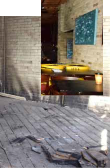 Fire Damaged Floor & Wall at Bourbon & Tunns Tavern